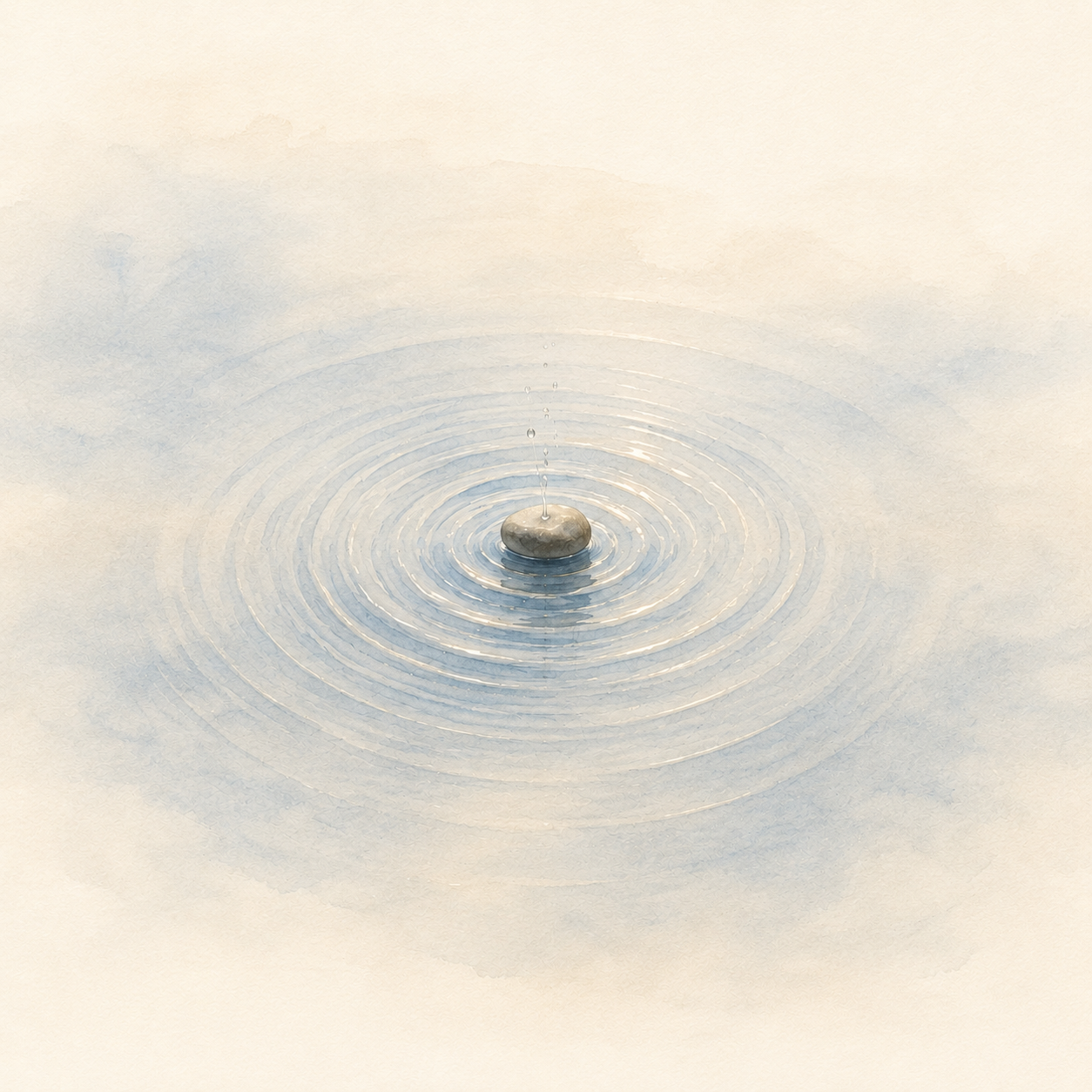 Water colour-like illustration of a pebble falling in a pond
