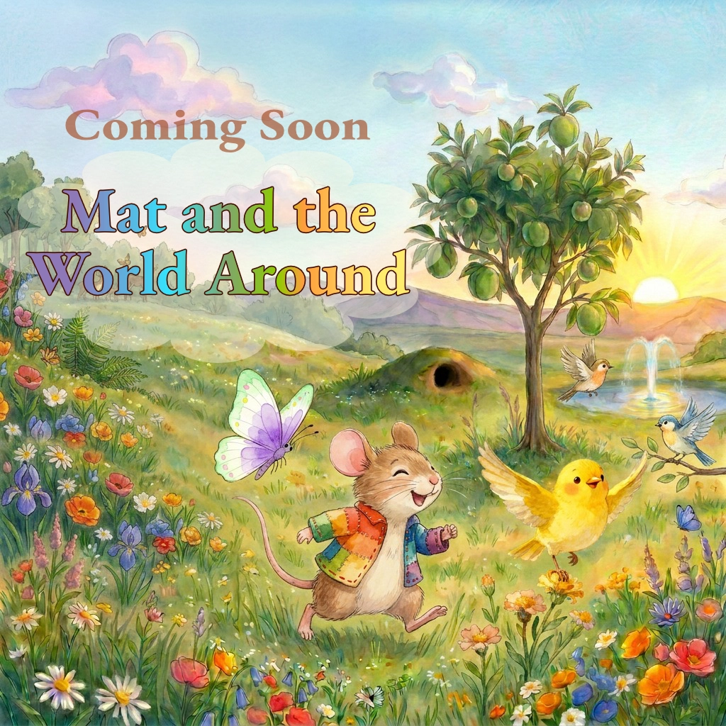 Mat and the World Around coming soon. Mat the math mouse is playing with a butterfly.