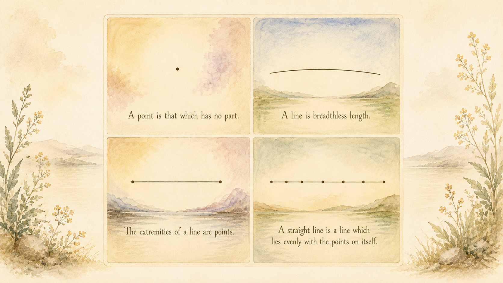 Geometry: Illustrations of Euclid's Definitions 1– 4