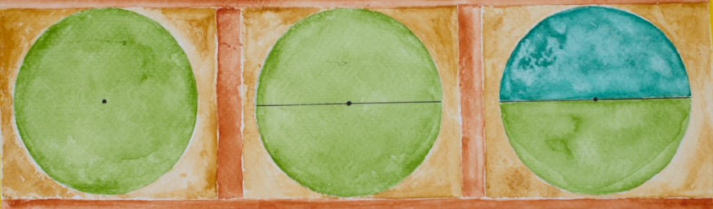 Watercolour illustration of a circle, centre and diameter