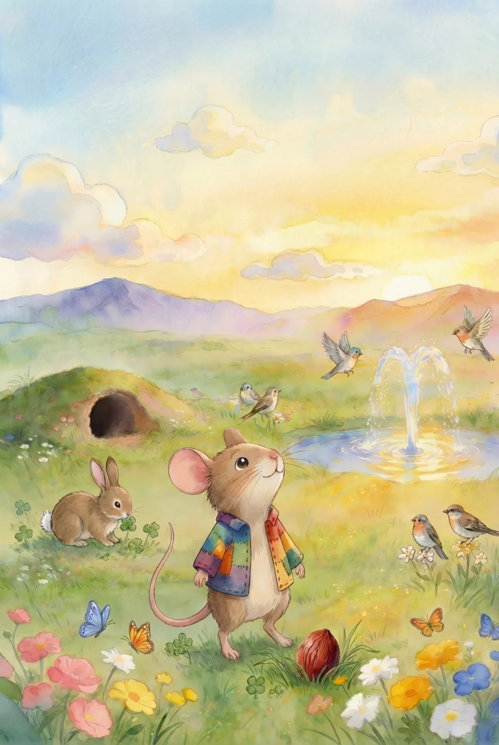 Mat and the Peach Pit Illustration. Mat look up to the sun and clouds.