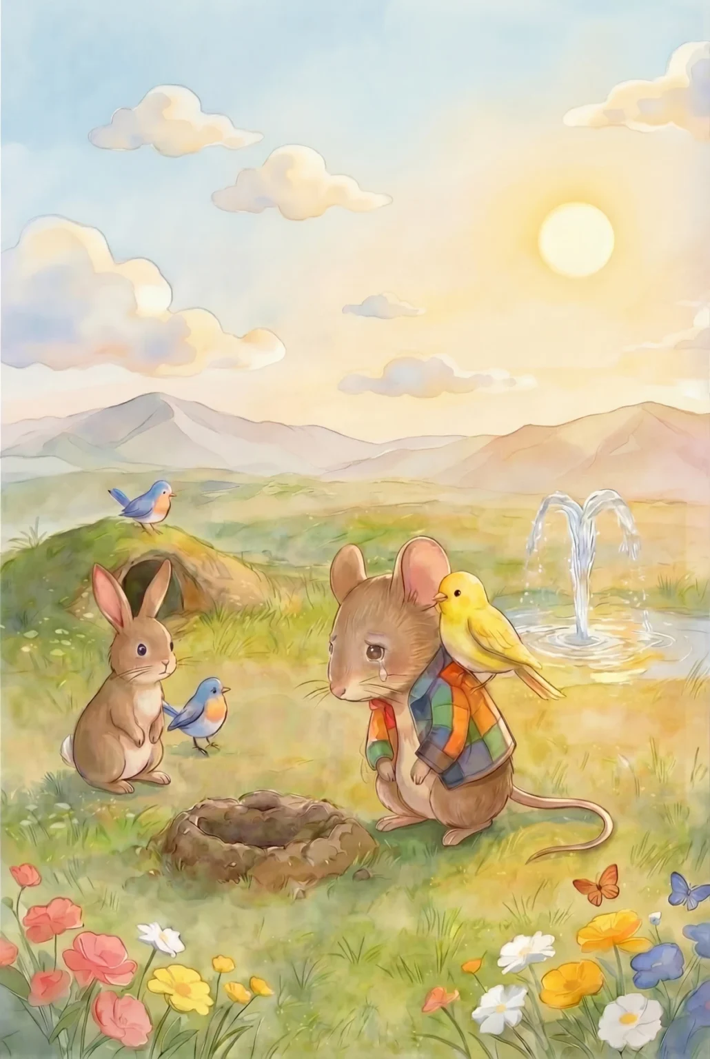 Mat, the math mouse is sad and cries because he thinks the peach pit he planted has forgotten about up and down.